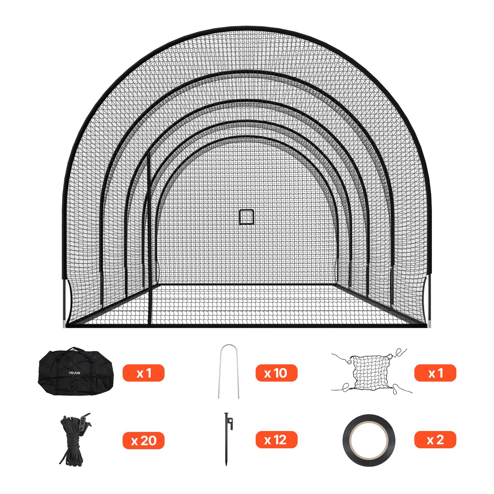 Alt View 5. VEVOR - Baseball Batting Cage, 40.0x12.1x10.0FT Freestanding Portable Batting Cage, Hitting Cages with 4-Ply Knotless Polyester - Black.
