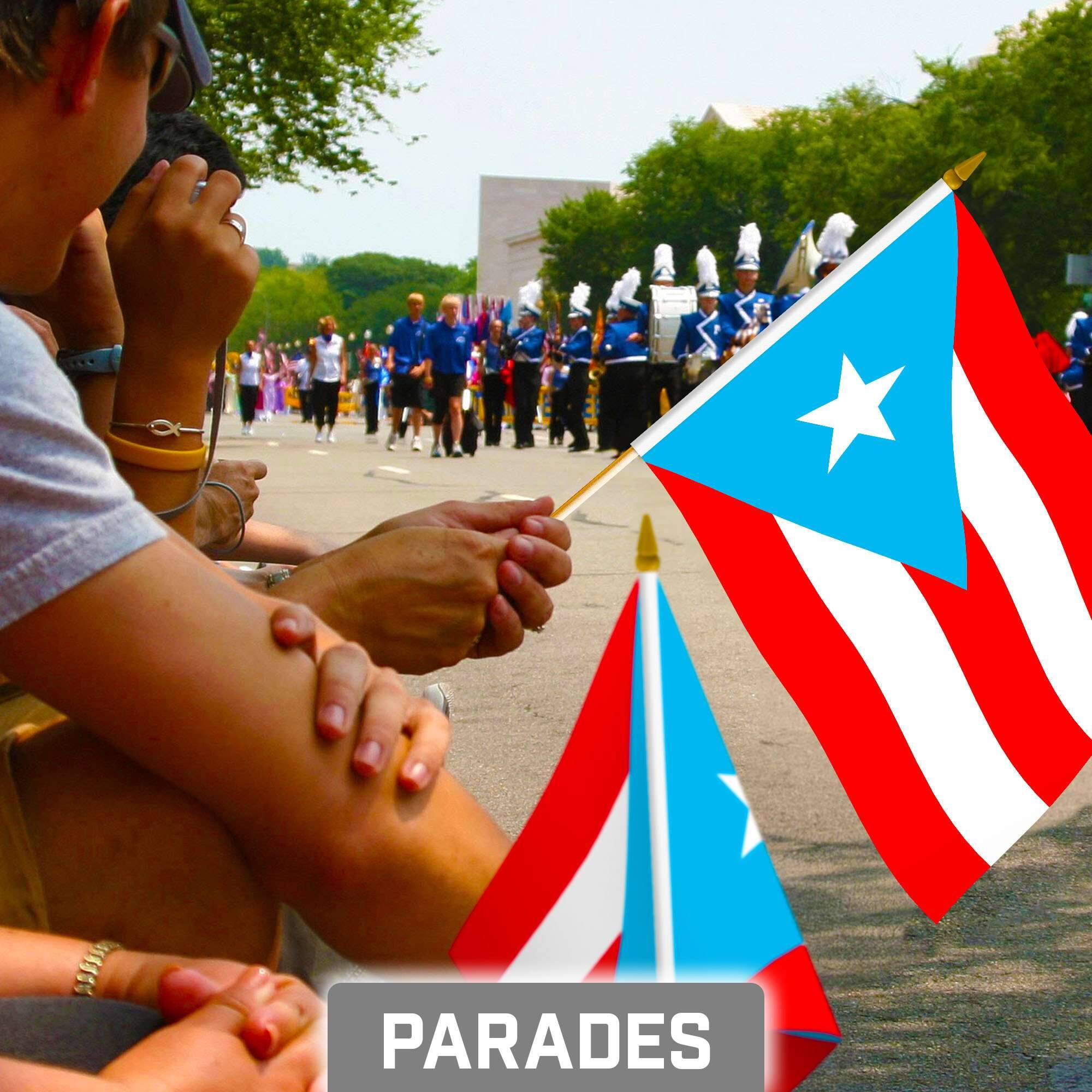 Alt View 1. G128 - Handheld Puerto Rico Light Blue Stick Flags 8x12 Inch Printed 150D Polyester 50 Pack - Light Blue.
