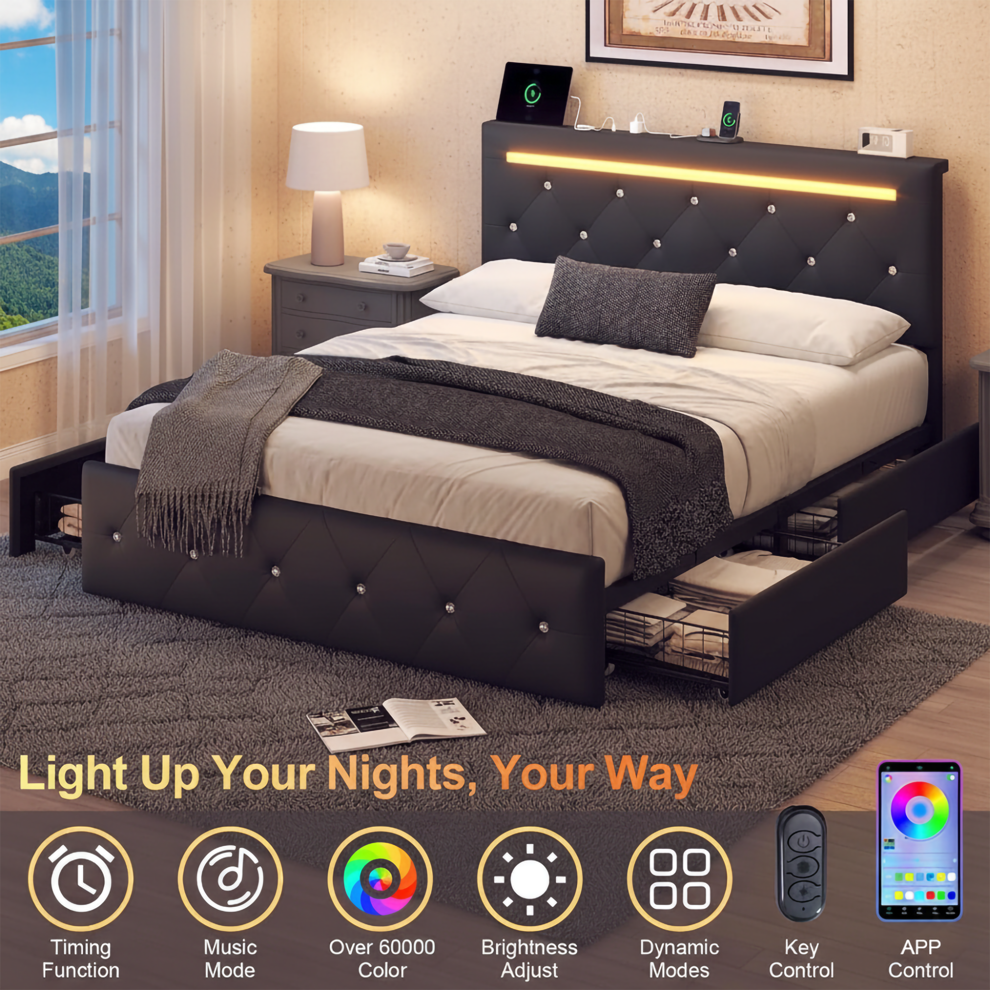 Light Up Your Nights, Your Way

- Timing Function
- Music Mode
- Over 60000 Color
- Brightness Adjust
- Dynamic Modes
- Key Control
- APP Control