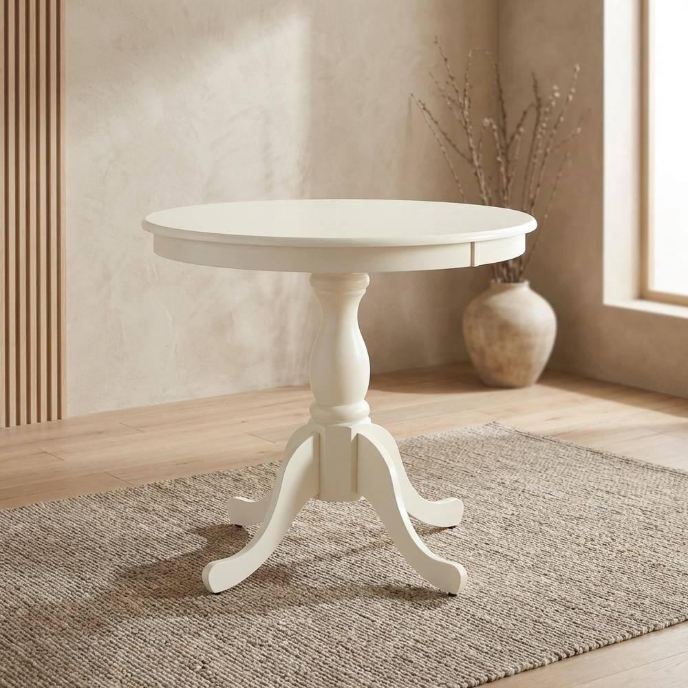 Alt View 4. FurniFact - Linen White Round Pedestal Table - Linen White.