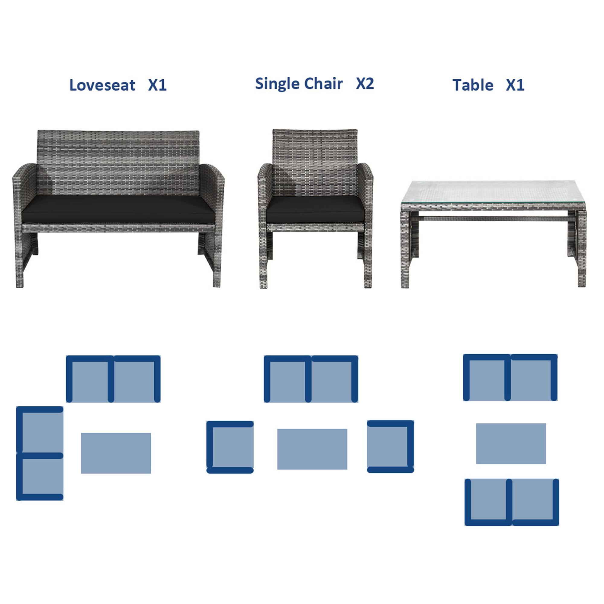 Loveseat X1, Single Chair X2, Table X1