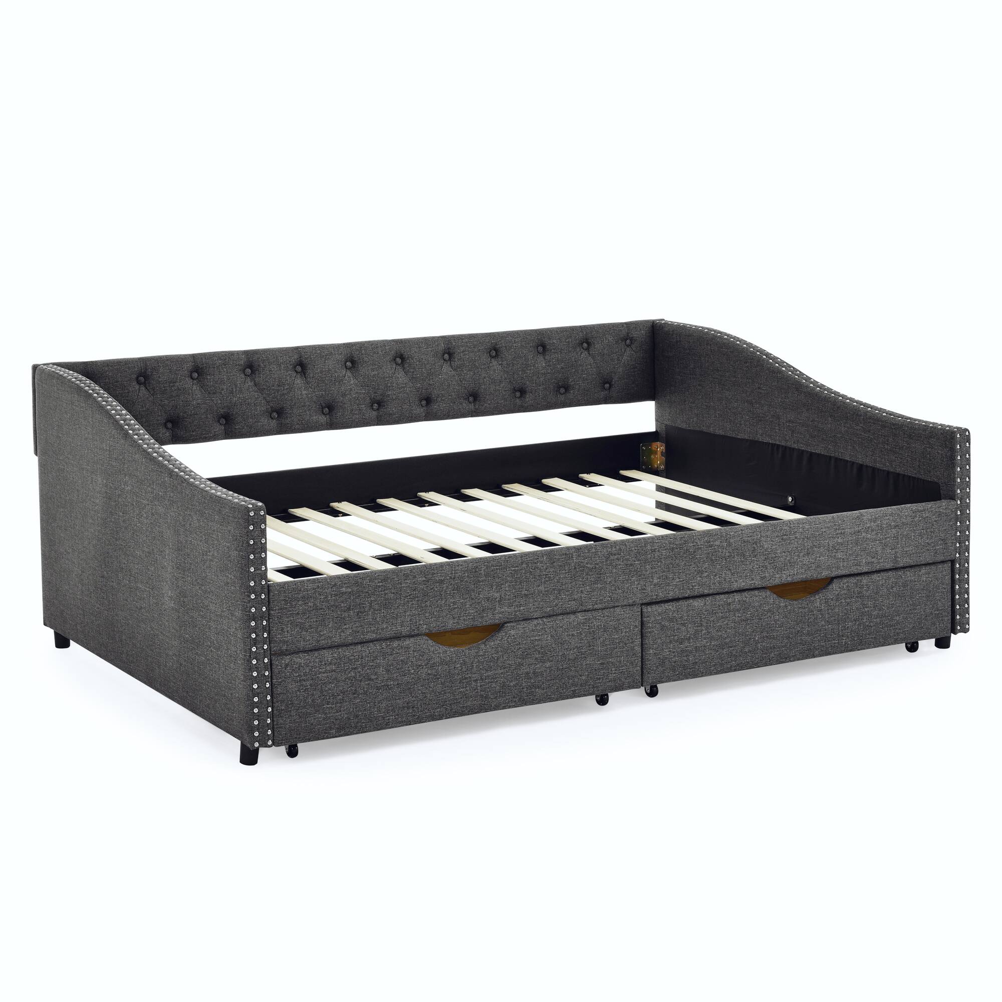 Alt View 4. Tiramisubest - Full Size Daybed with Drawers Upholstered Tufted Sofa Bed, (80.5''x55.5''x27.5'') - DARK GREY.
