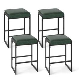 Costway - 26" Bar Stools Set of 4 with Faux Leather Upholstered Seat, Metal Legs, Footrests - Green + Black