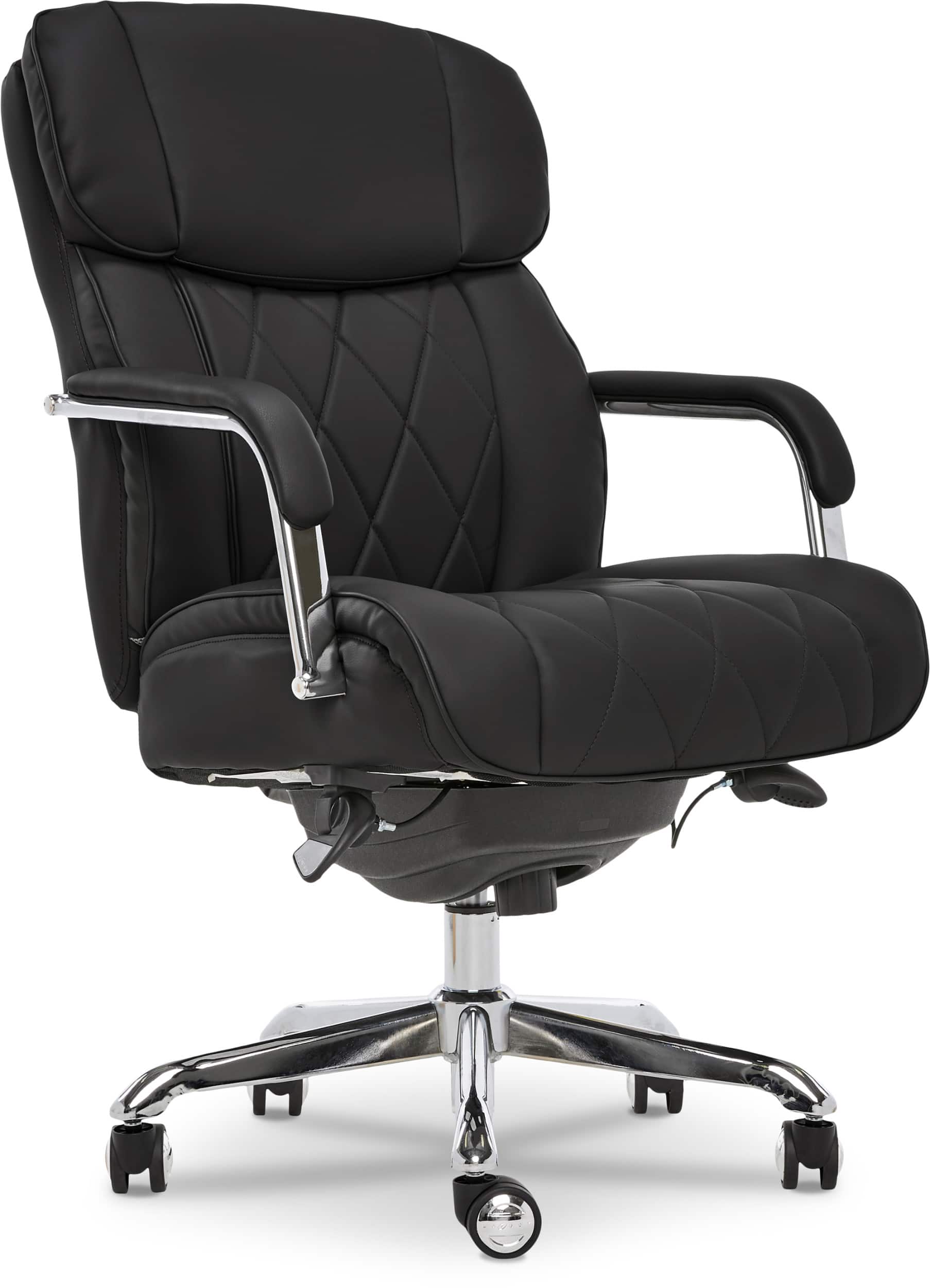 Front. La-Z-Boy - Comfort and Beauty Sutherland Diamond-Quilted Bonded Leather Office Chair - Midnight Black.