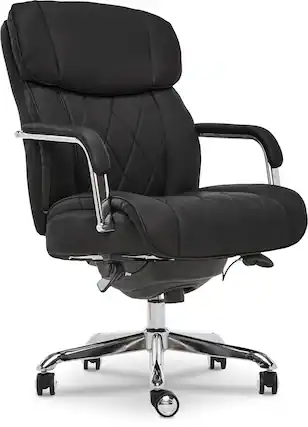 Front. La-Z-Boy - Sutherland Quilted Leather Executive Office Chair with Padded Arms - Midnight Black.