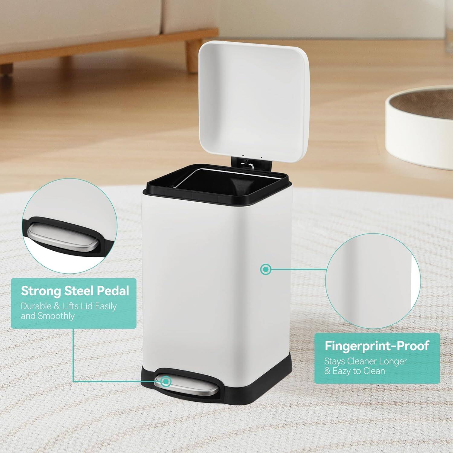 Strong Steel Pedal  
Durable & Lifts Lid Easily and Smoothly  

Fingerprint-Proof  
Stays Cleaner Longer & Easy to Clean