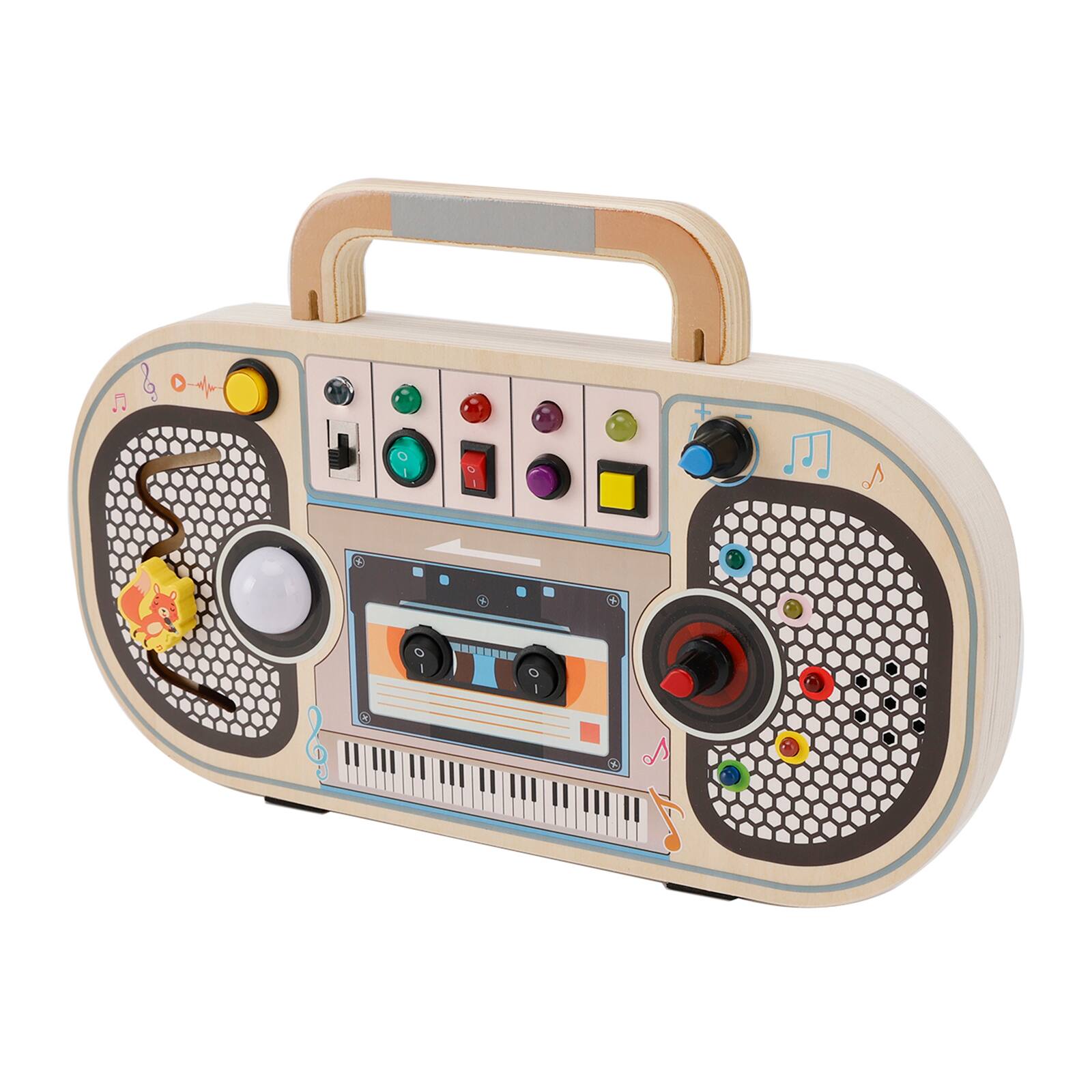 Alt View 9. Topteng - LED Musical Busy Board with 5 Sensory Light Switches-Montessori Toy for Toddler,Wooden Activity Board with Squirrel Game.