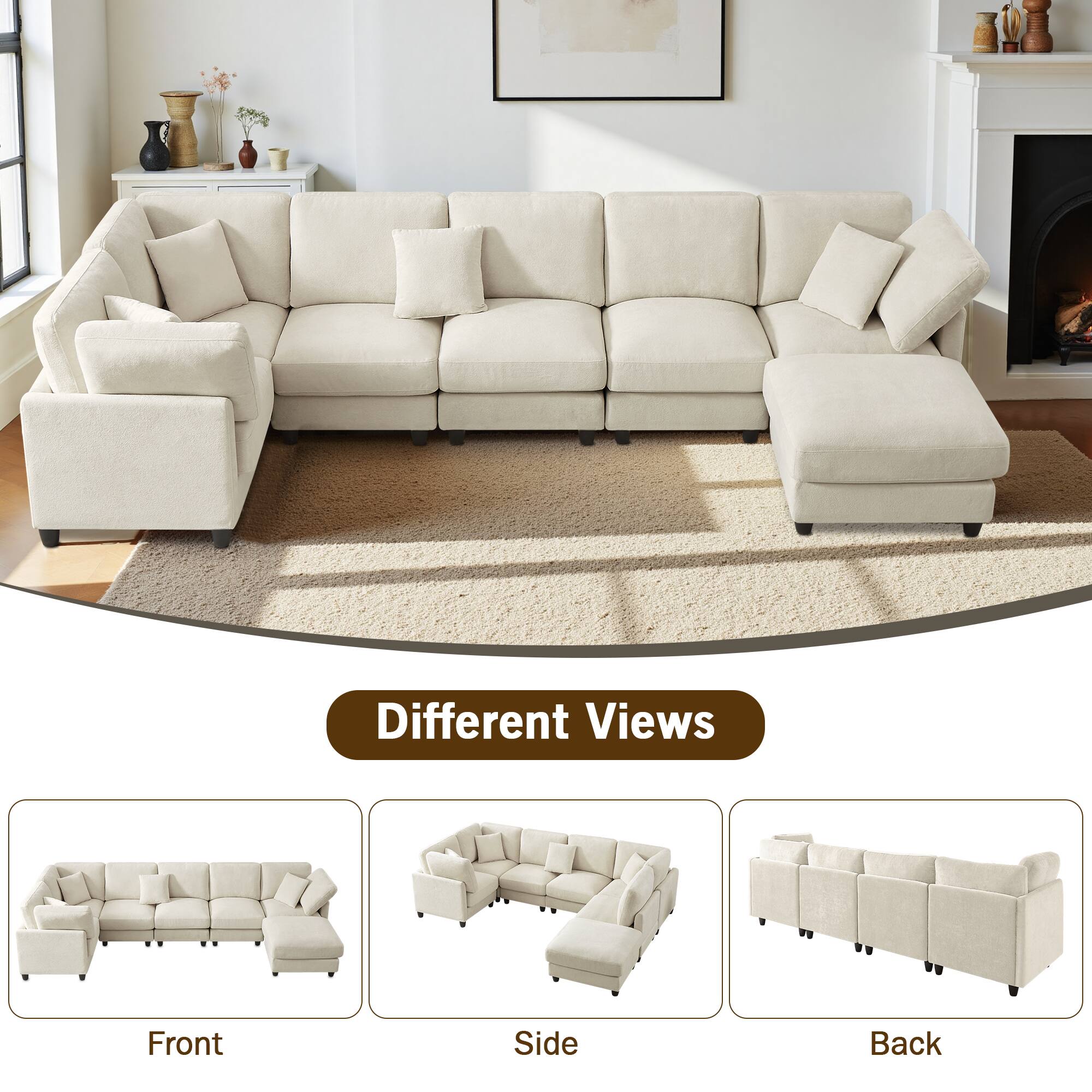 Meqiodas Modular Sectional Sofa, 7 Seater Cloud Sectional Couch