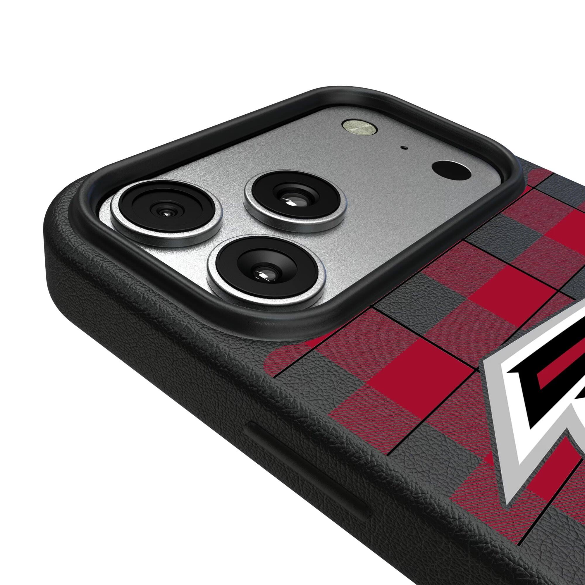Alt View 2. Keyscaper - Atlanta Falcons Plaid Magnetic Bump iPhone Case - 16 Pro Max - Black.