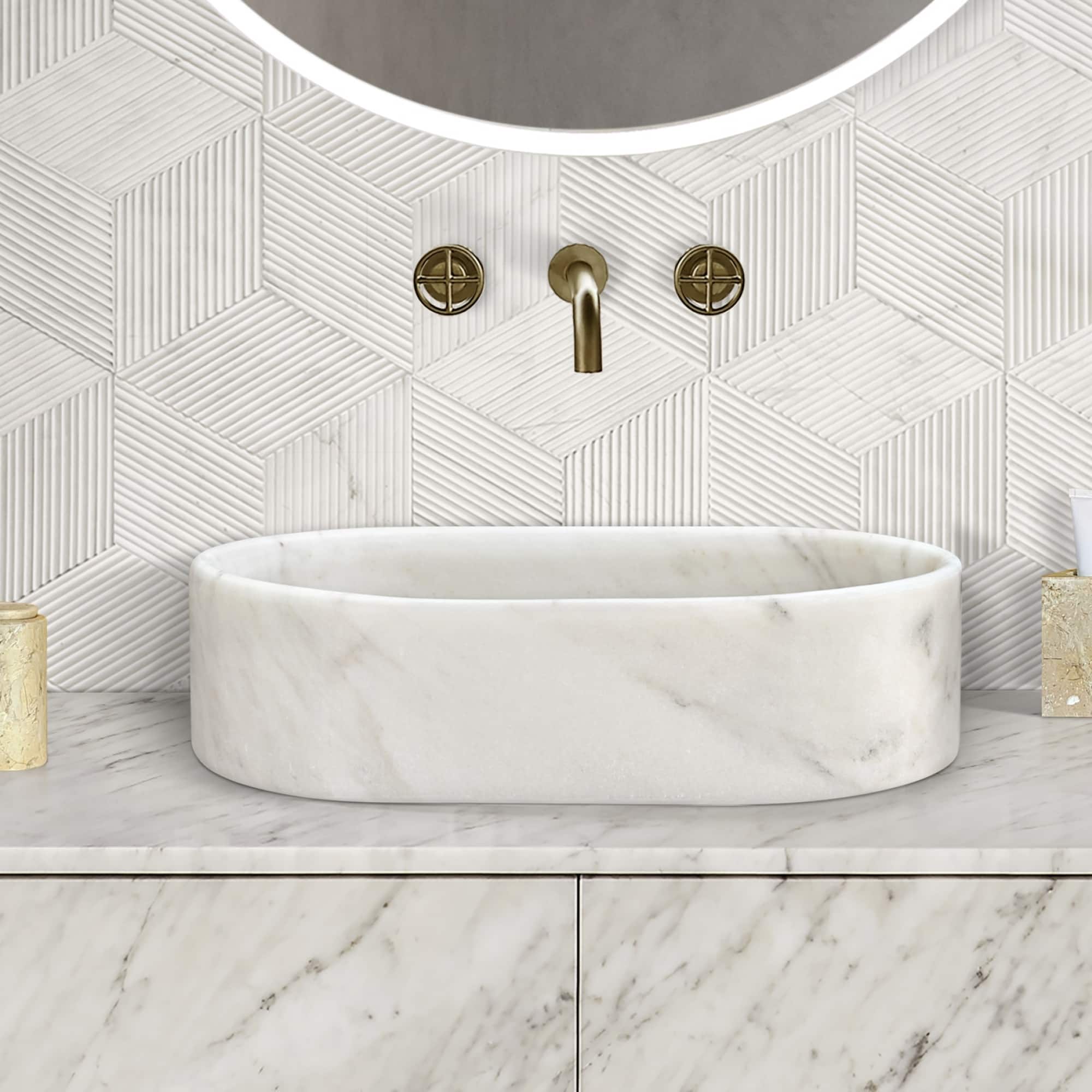 Elegant Natural Marble Bathroom Vessel Sink with Semi-Polished Surface for Modern and Classic Bathroom Designs