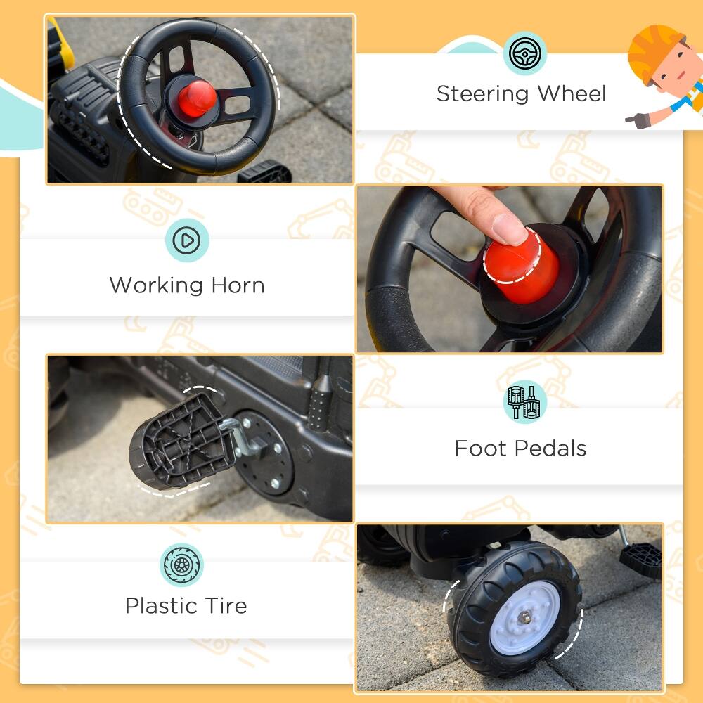Steering Wheel  
Working Horn  
Foot Pedals  
Plastic Tire
