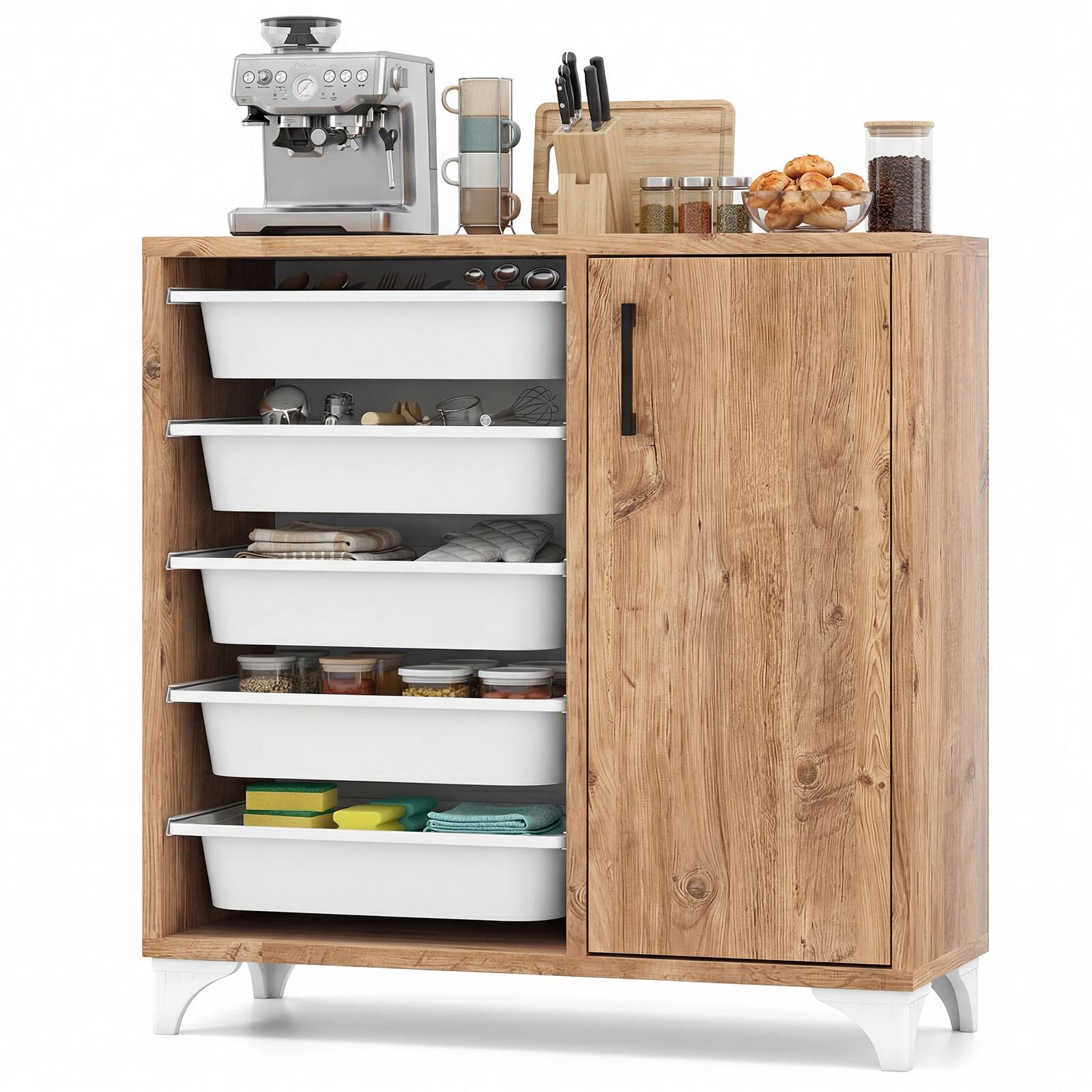 Alt View 8. Gymax - Gymax Buffet Cabinet Sideboard w/ Storage Coffee Bar Cabinet w/ 5 Removable Drawers - White.