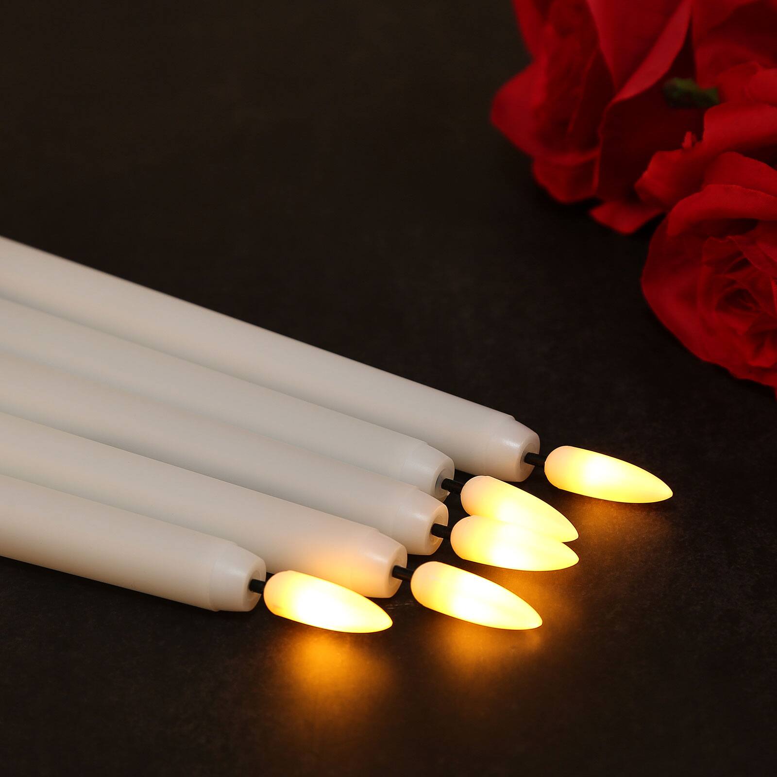 Alt View 6. IMAGE - 12 Pcs Taper Candles 3D Wick Ivory Flameless Candles with 10 Keys Remote and Timer - Warm White.
