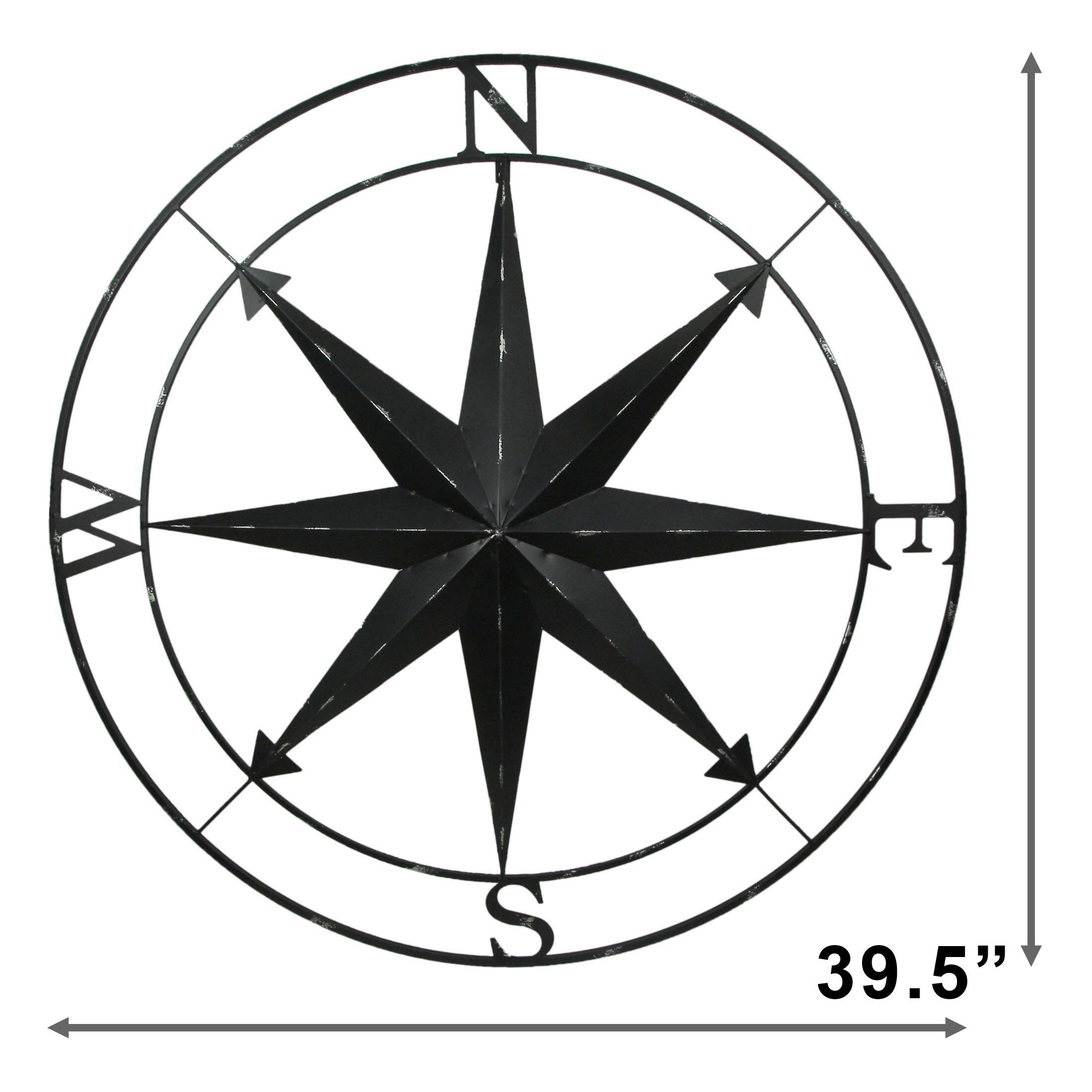 Alt View 6. Zeckos - Black Indoor Outdoor Metal Compass Rose Hanging Wall Decor 39.5 Inch Diameter - Black.