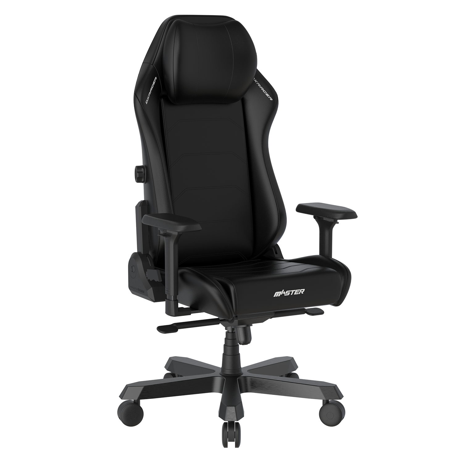 Angle. DXRacer - DXRacer Master Series Gaming Chair – Black, Premium PU Leather with Built-In Lumbar Support & 4D Armrests - Black.