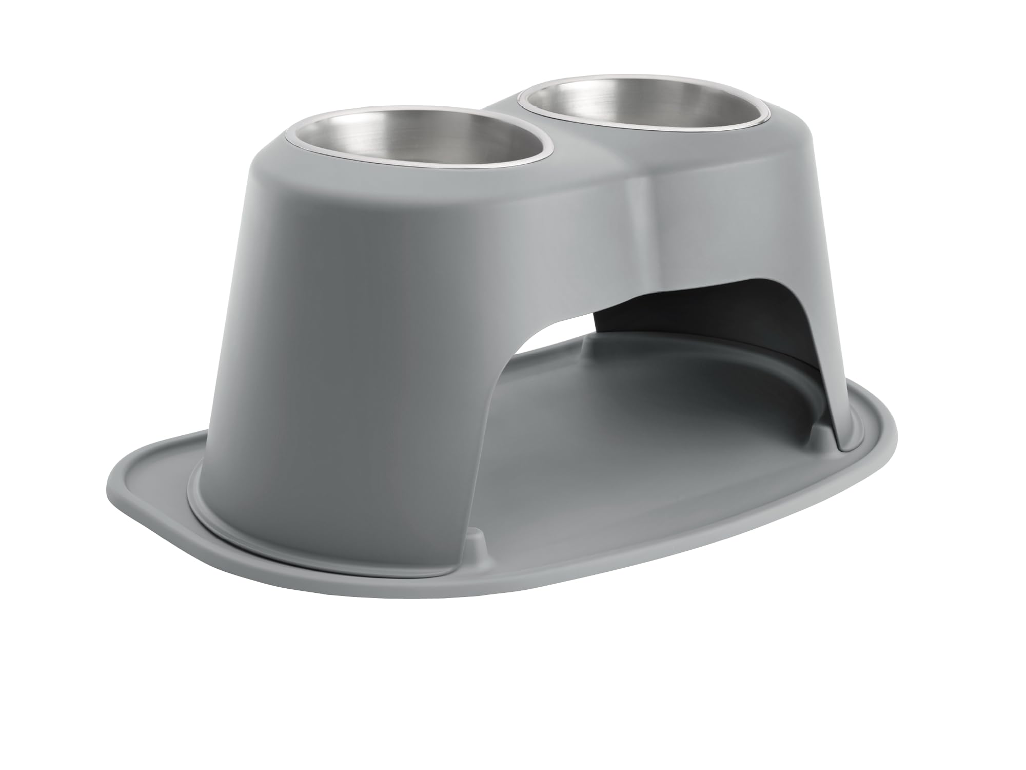 Front. WeatherTech - Double High Pet Feeding System | Elevated Pet Bowls - 10 " High Dark Grey - 64oz (8 Cup) Stainless Steel Bowls - Dark Grey.