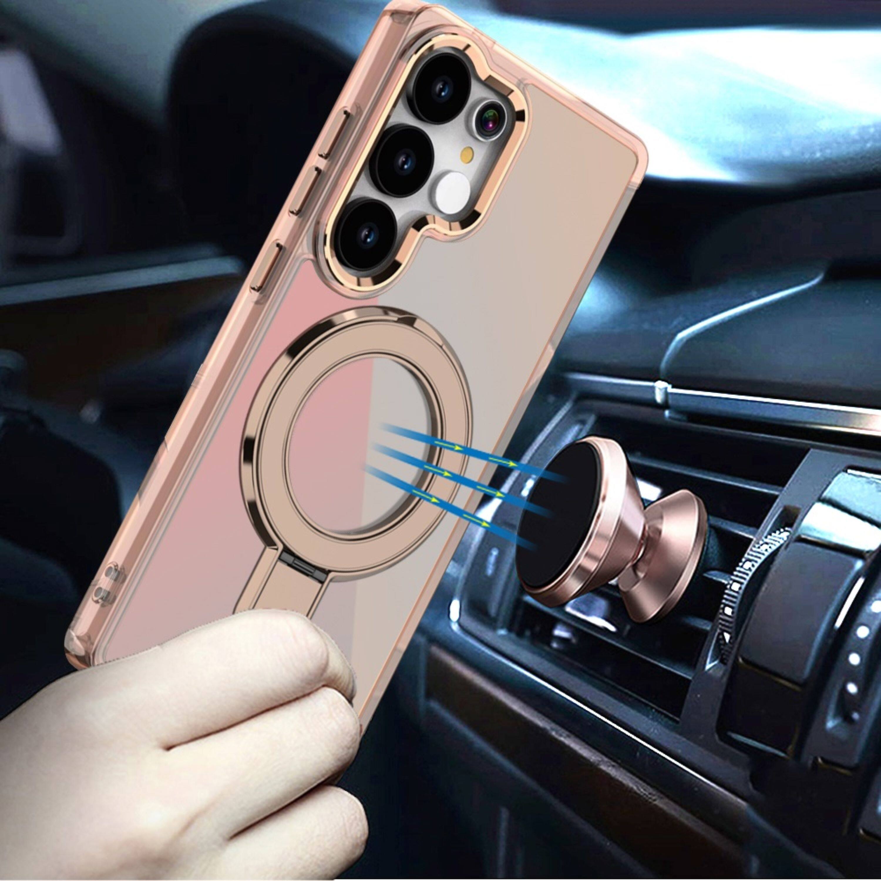 Left. Kitcheniva - Radiant Chrome Magnetic Circle Stand Plus Tempered Glass For Samsung S25 Ultra Desert Titanium - Titanium.