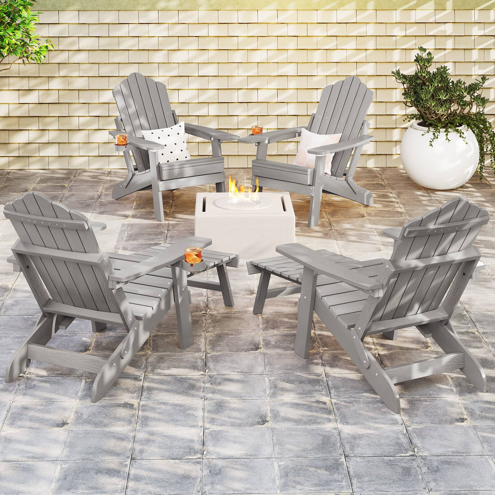 Alt View 8. Gymax - Gymax 2 PCS Folding Adirondack Chair HIPS Fire Pit Chair w/ Adjustable Backrest Gray - Gray.