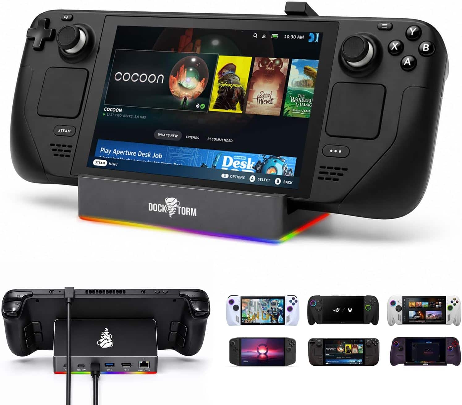 Dockztorm - 11-in-1 Steam Deck Dock with 4K@120Hz HDMI, 140W PD Charging, Compatible with Steam Deck, ROG Ally, Legion Go, MSI Claw