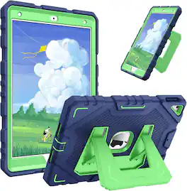 Fintie - Case for iPad 9th 8th 7th 10.2 inch Fully-Body Rugged Heavy Duty Shockproof Protective Case with Built-in Kickstand - Navy/Green