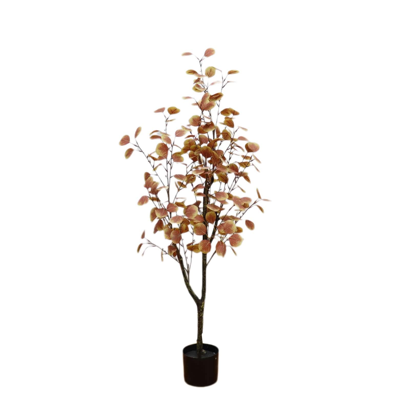 Acekool - 4Ft Faux Fall Eucalyptus Tree with Realistic Autumn Leaves