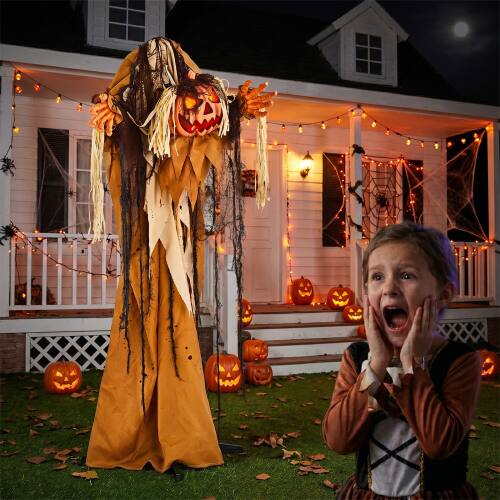 Alt View 5. Winado - 5.5FT Halloween Pumpkin Man Prop with Lighted Eyes, Head Falling Off Scary Sound for Indoor Outdoor Holiday Decoration - Orange.