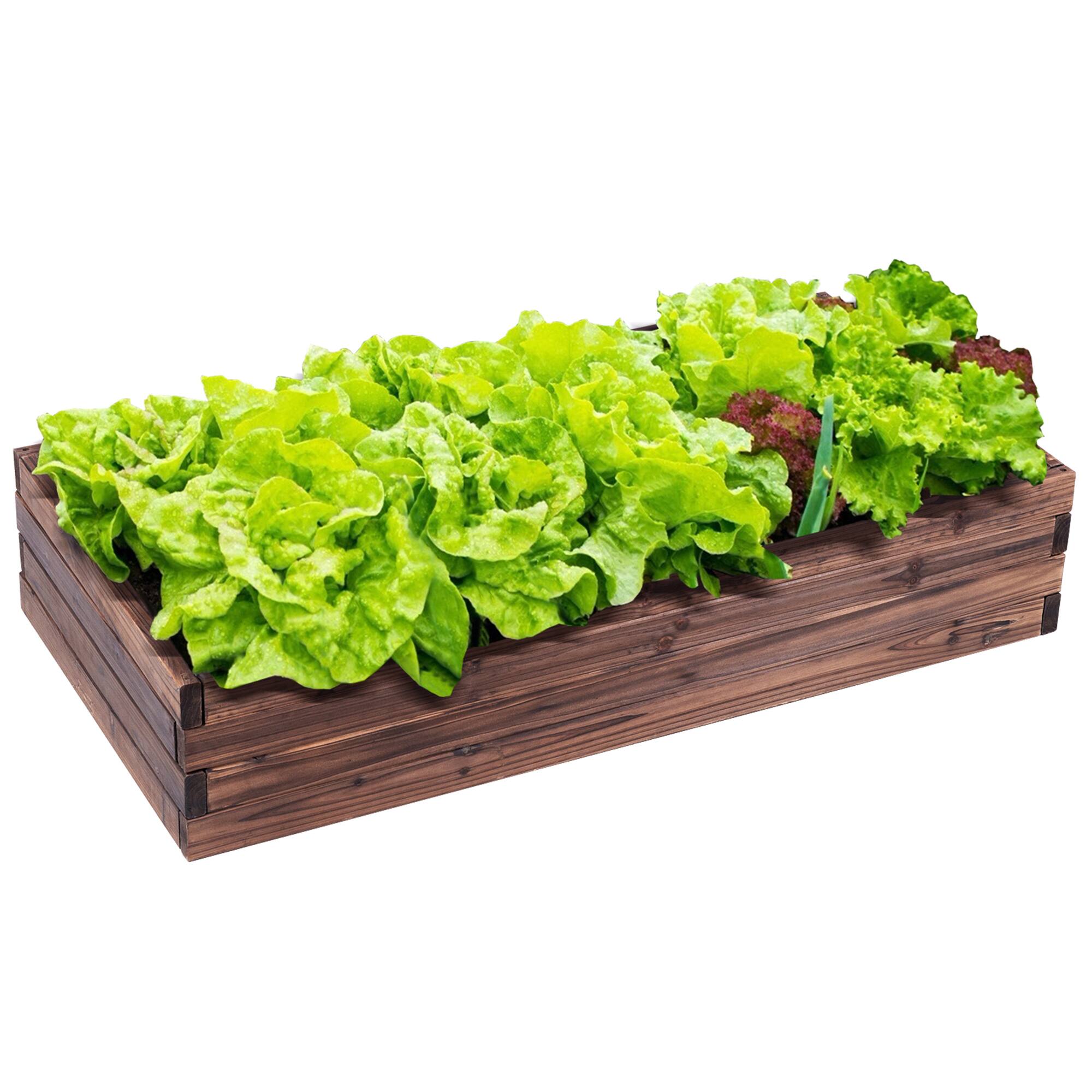 Front. Costway - Wooden Raised Garden Bed Kit - Elevated Planter Box For Growing Herbs Vegetable - Brown.