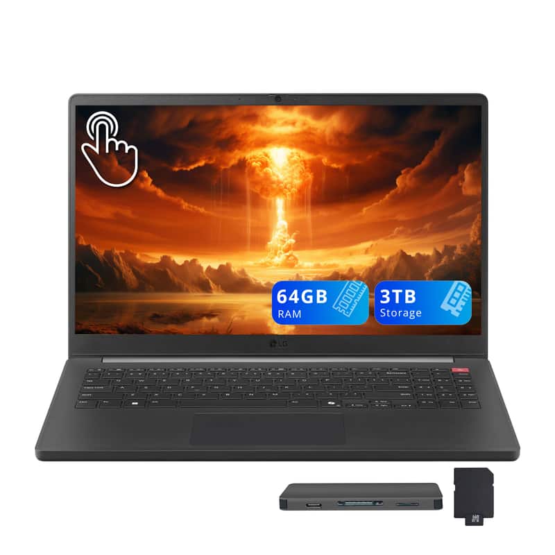 LG - gram Book 15.6" FHD Touch Laptop,Intel Ultra 7 255U,64GB RAM,2TB SSD+1TB Dock Station,Numeric keypad,Win 11 - Black