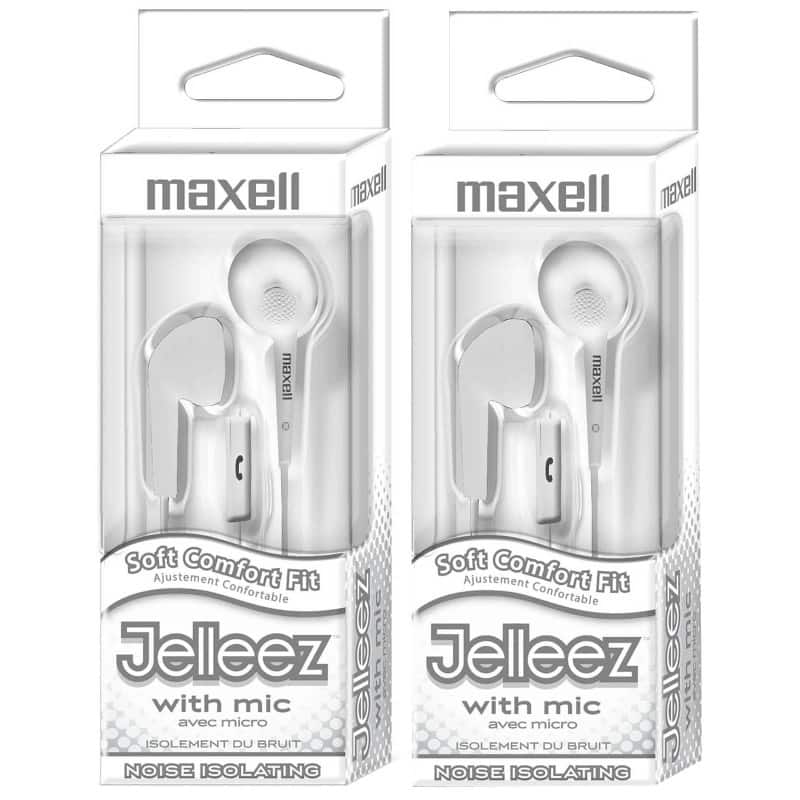 Maxell - Jelleez Soft Earbuds with Mic, White, Pack of 2