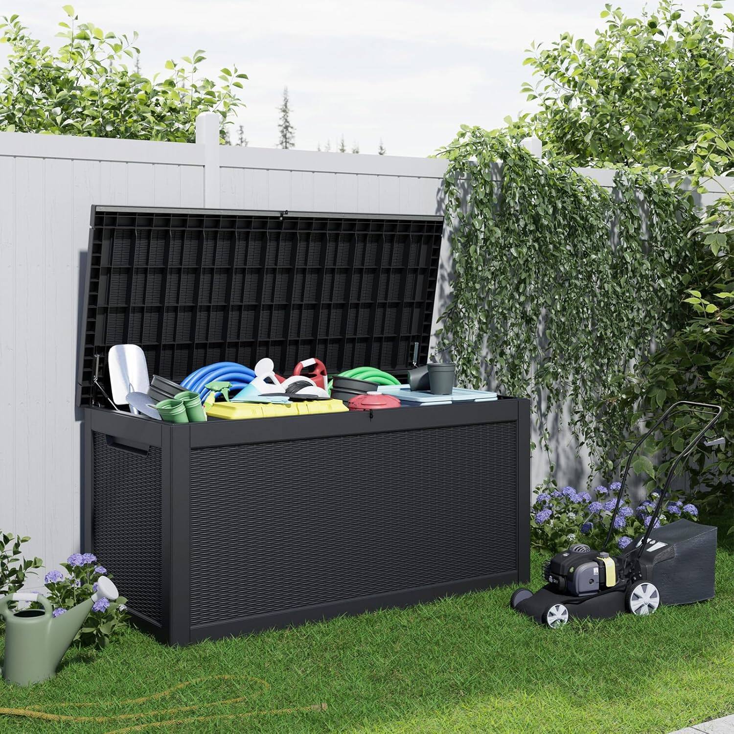 Back. Yardgrace - 320 Gallon Lockable Resin Deck Box Waterproof Outdoor Storage for Patio Furniture Garden Tools and Equipment - black.