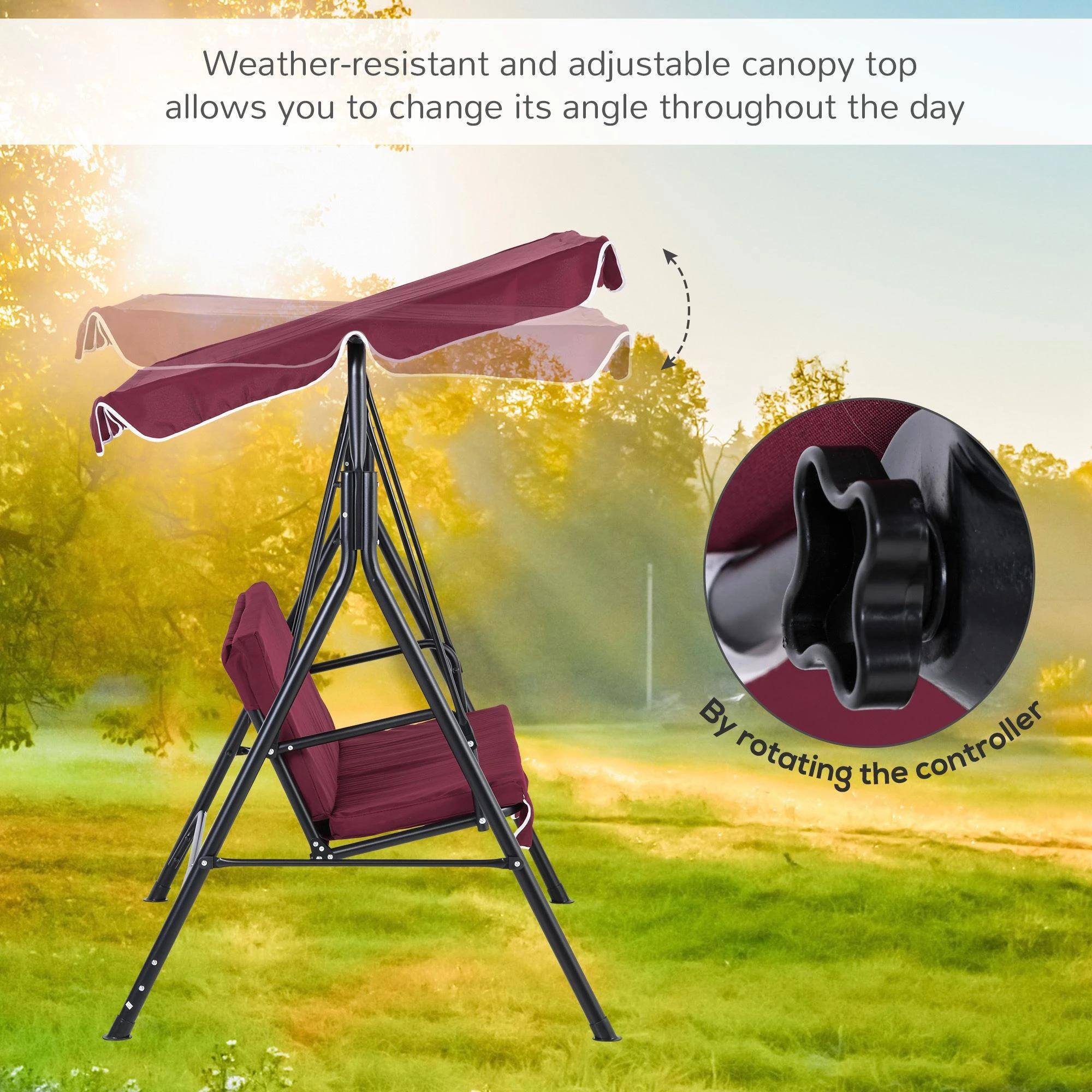 Weather-resistant and adjustable canopy top allows you to change its angle throughout the day by rotating the controller.