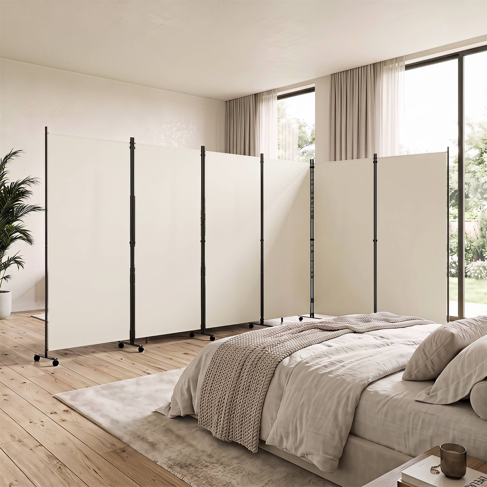 Alt View 3. Costway - Costway Room Divider with Lockable Wheels, 6 Panel Folding Privacy Screen for Office - White.