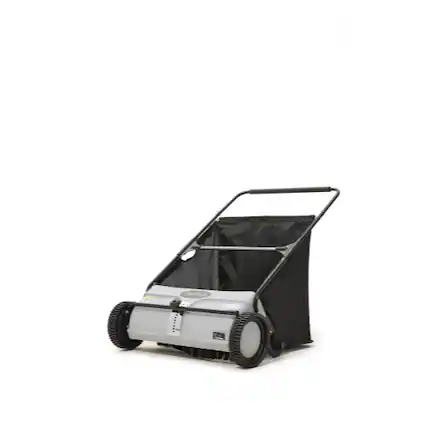 Front. Dapper Supply - 26" Push Lawn Sweeper with 7 Cu. Ft. Hopper, Dual Spinning Brushes for Grass & Leaf Cleanup, Gray - Grey.
