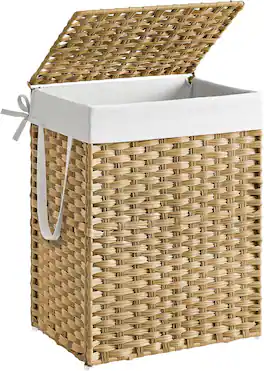 Songmics Home - SONGMICS 23.8 Gallon Foldable Synthetic Rattan Clothes Basket with Handles and Removable Liner in Dove Gray - Yellow