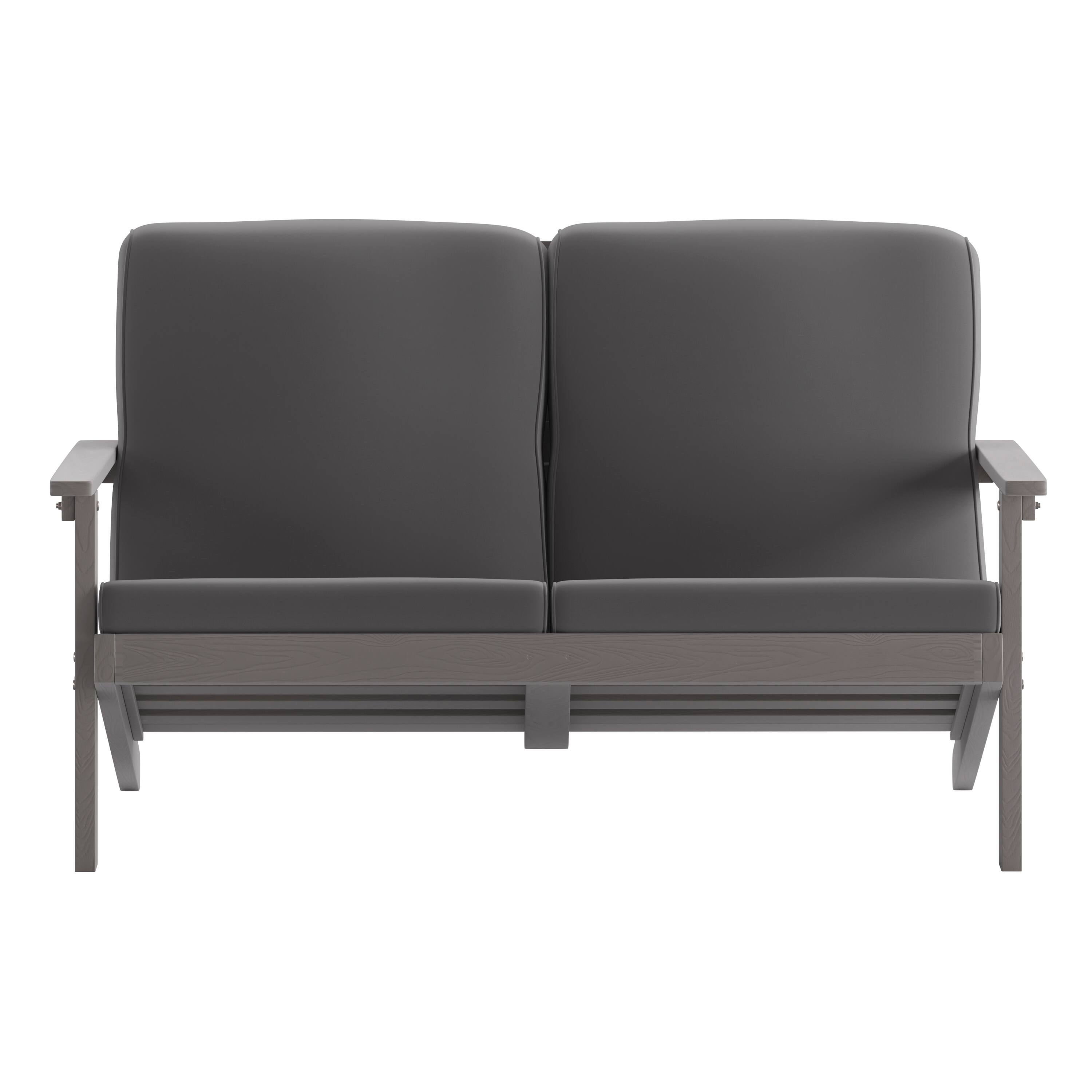Alt View 9. Emma + Oliver - Hammond All-Weather Polyresin Adirondack Loveseat with Deep Seat and Comfortable Back & Seat Cushions - Gray Cushions/Gray Frame.