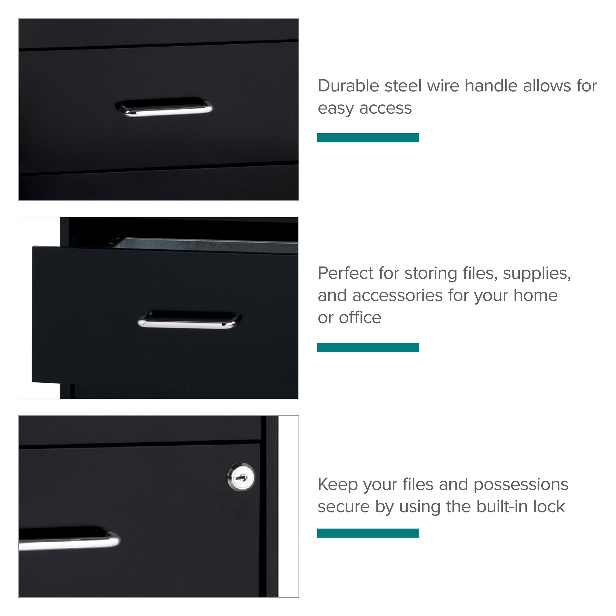 Durable steel wire handle allows for easy access

Perfect for storing files, supplies, and accessories for your home or office

Keep your files and possessions secure by using the built-in lock