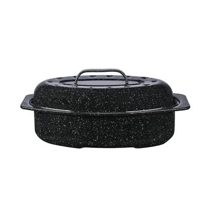 Front. Granite Ware - Granite Ware 13-Inch Covered Oval Roaster - Speckled Black - Speckled Black.