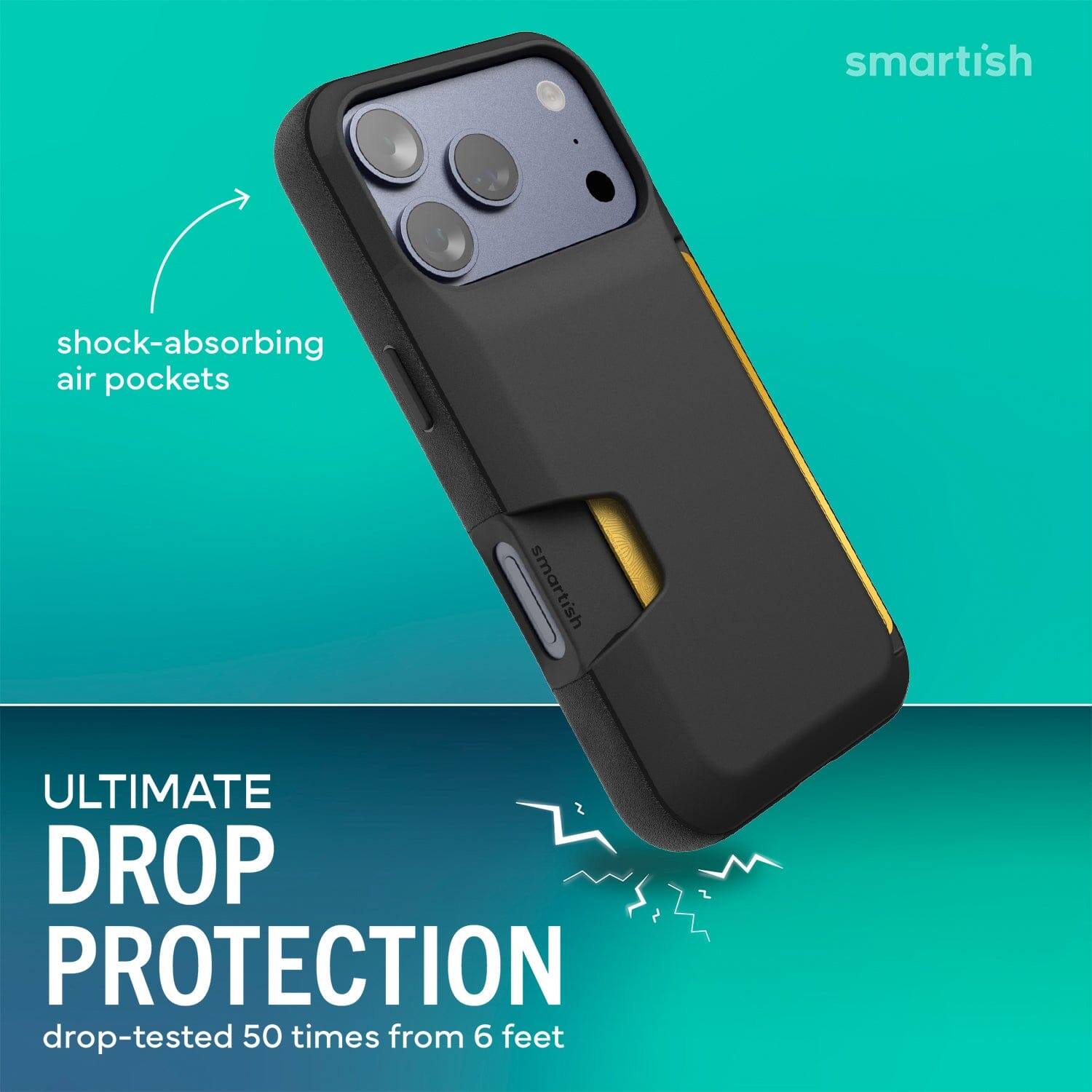 smartish shock-absorbing air pockets smartish ULTIMATE DROP PROTECTION drop-tested 50 times from 6 feet
