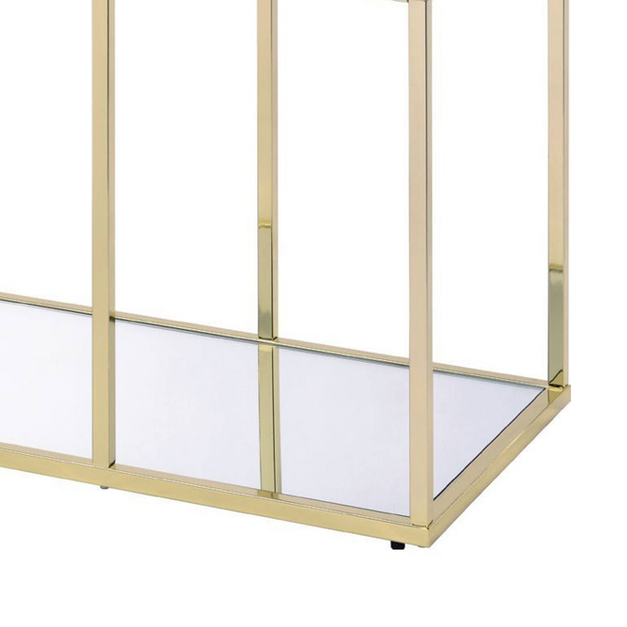 Alt View 3. Manhattan Lane - 3 Tier Sofa Table with Glass Shelves and Metal Frame - Gold.