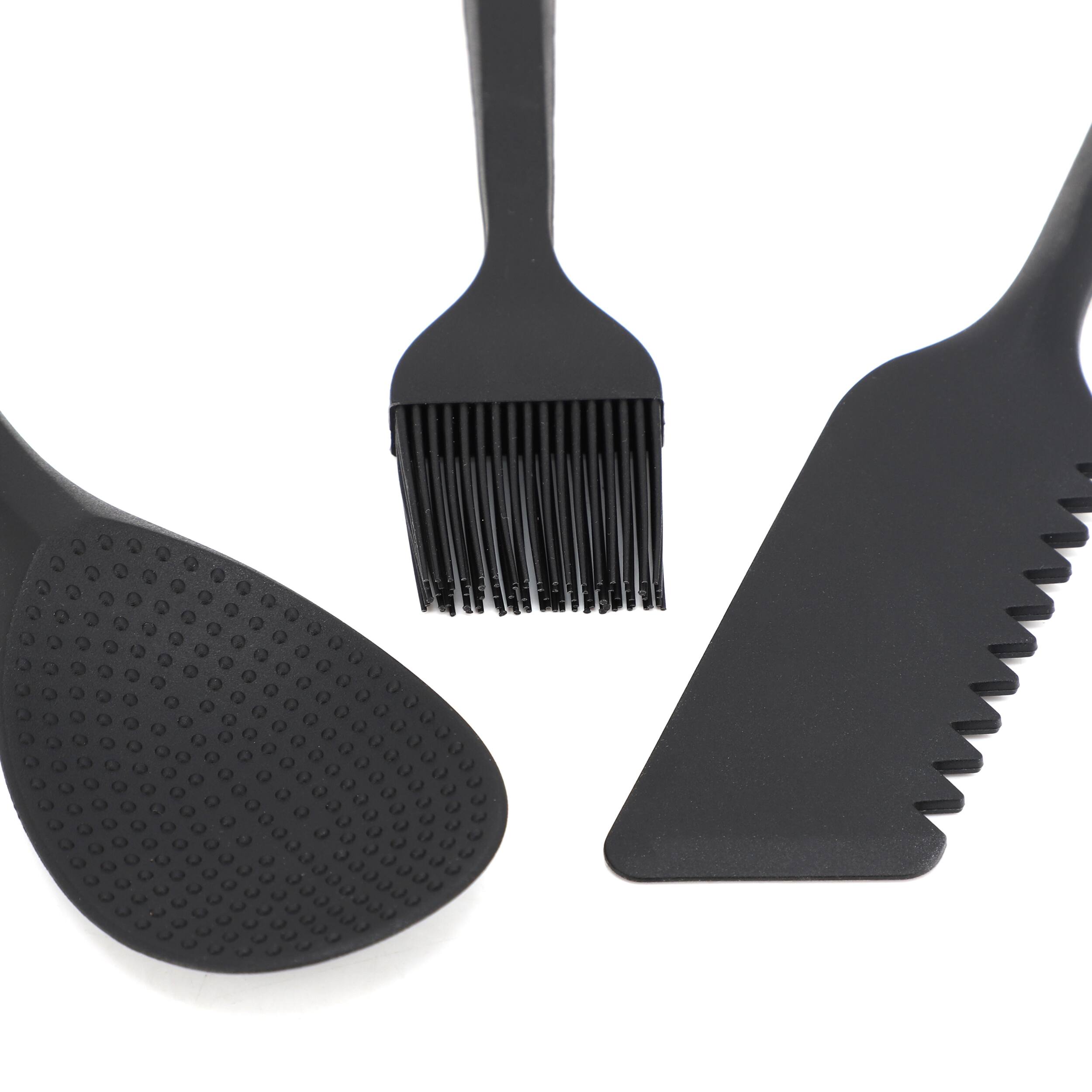 Alt View 2. Oster - Oster Marion 5 Piece Silicone and Wood Kitchen Tool Set in Black - Black.