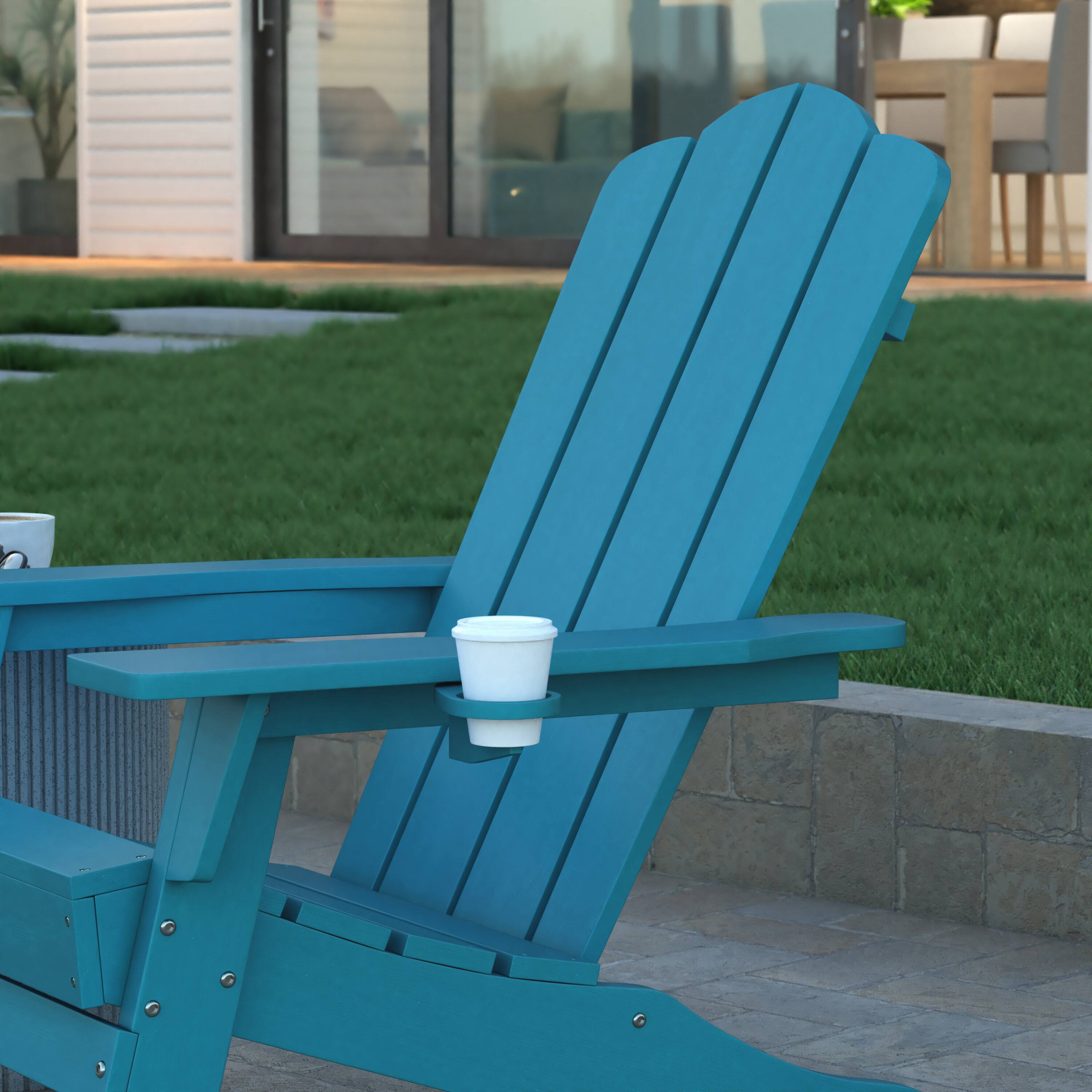 Alt View 4. Emma + Oliver - Tiverton Adirondack Chair with Cup Holder, Weather Resistant HDPE Adirondack Chair - Blue.