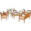Front. Costway - Costway 8 PCS Outdoor Acacia Wood Sofa Furniture Set Cushioned Chair Coffee Table Garden - Multicolor.