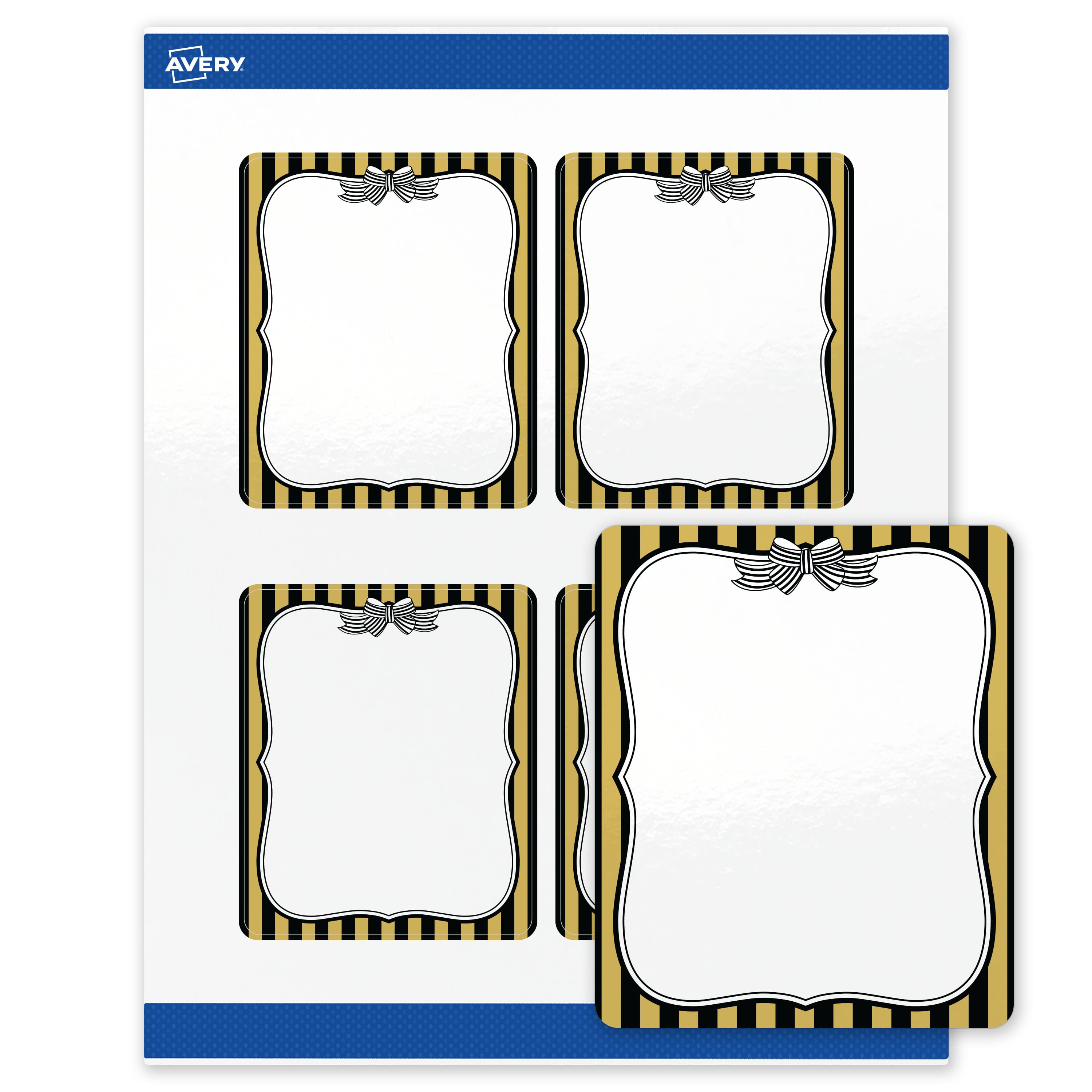 "Avery - Labels, 4"" x 3-1/3"", Glossy Gold & Black Stripes/Bow - White" price history on PriceWatchPro