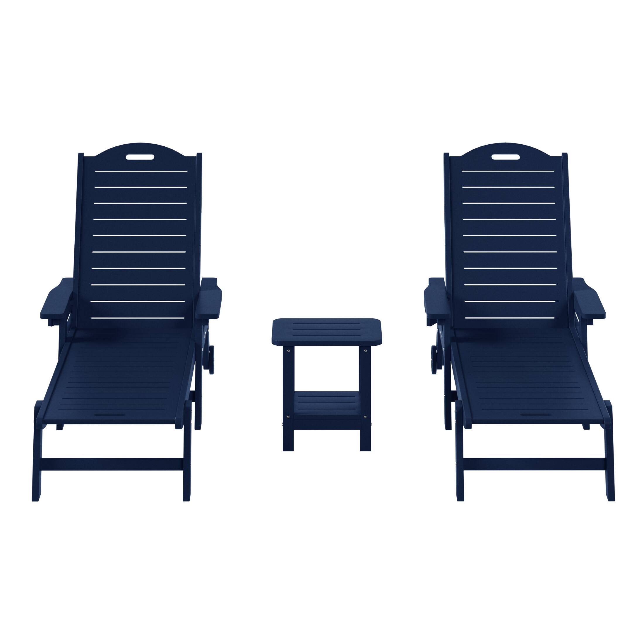 Front. WestinTrends - WestinTrends Aruba 3-Piece Outdoor Patio Chaise Lounge Chair with Wheels & Cup Holder with Patio Side Table - Navy Blue.