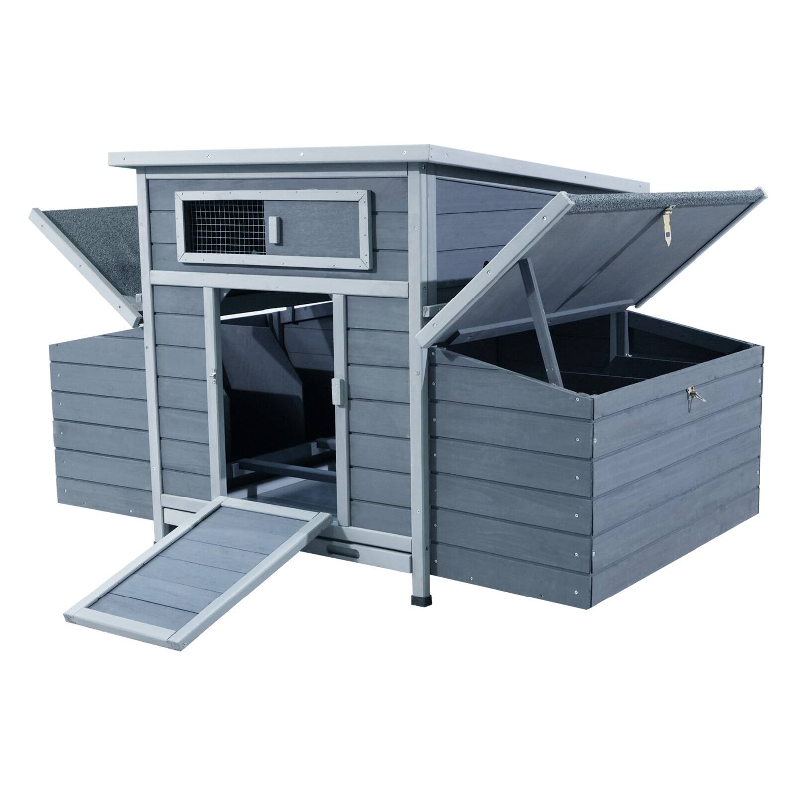 Angle. Mondawe - 58" Fir Wood Chicken Coop Outdoor Hen House Poultry Cage w/ 2 Nesting Boxes, Moisture Protection - Dark Gray.