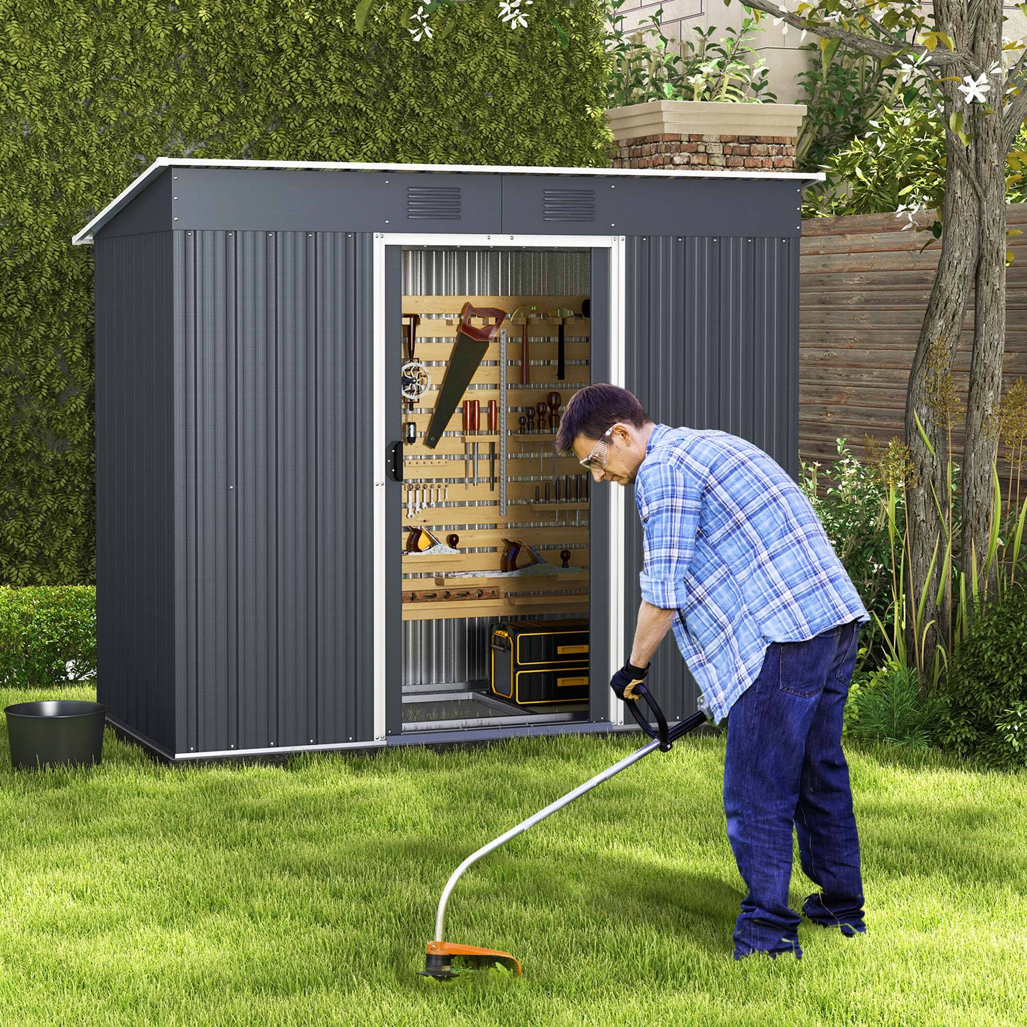Alt View 3. Costway - 3.6' x 7.1' Outside Garden Storage Shed Tool House with Ground Foundation Frame - Grey.