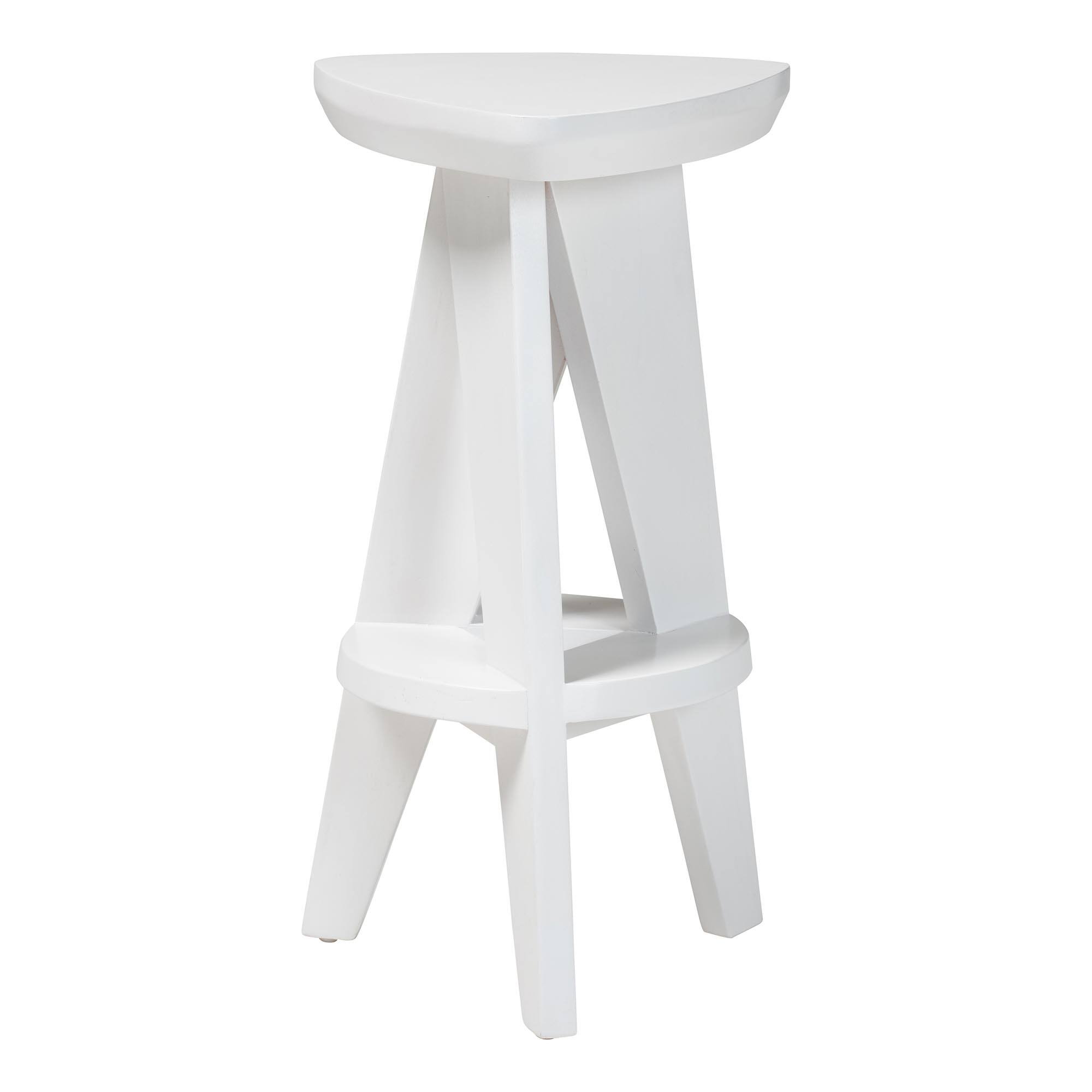 Left. bali & pari - Roy Wood Counter Stool - Sculptural Backless Accent Stool with Geometric Base and Integrated Footrest - White.