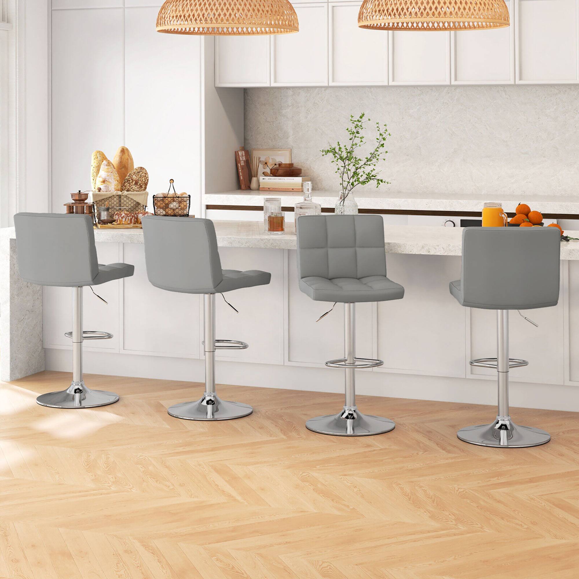 Alt View 1. Gymax - Gymax Set of 4 Adjustable Swivel Bar Stool Counter Height Bar Chair PU Leather Grey - Grey.