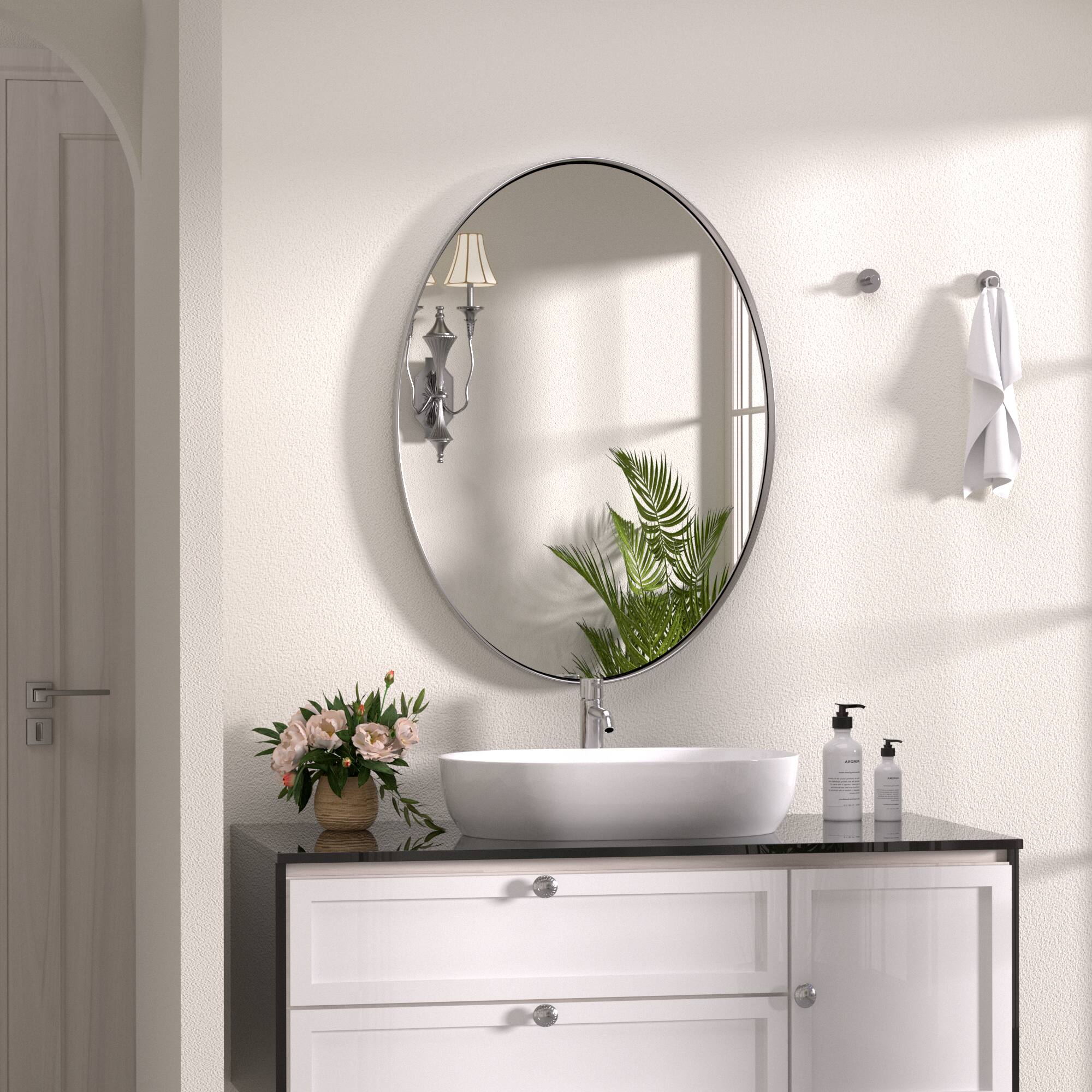 Alt View 7. PAIHOME - Rust-Resistant Oval Bathroom Mirror Iron Frame Wall Mirror, HD Glass & Easy Hang - Distortion-Free Vanity Mirror - Silver-22x30 Inch.