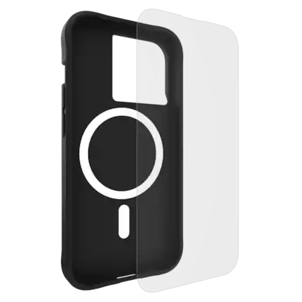 Front. Case-Mate - CaseMate Protection Pack Tough Case and Glass Screen Protector for Apple iPhone 15 Pro | Color: Black - Black.